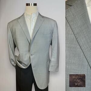 J Hilburn Custom 48-49S Gray Blue Undertones Finely Woven Blazer Short Arms